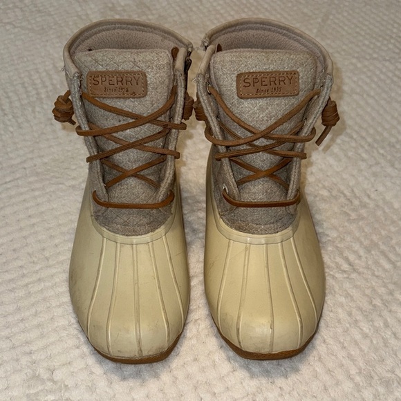 🥾 Sperry Saltwater Duck Boots – Off-White & Light Gray Wool, Size 6 - Picture 6 of 13